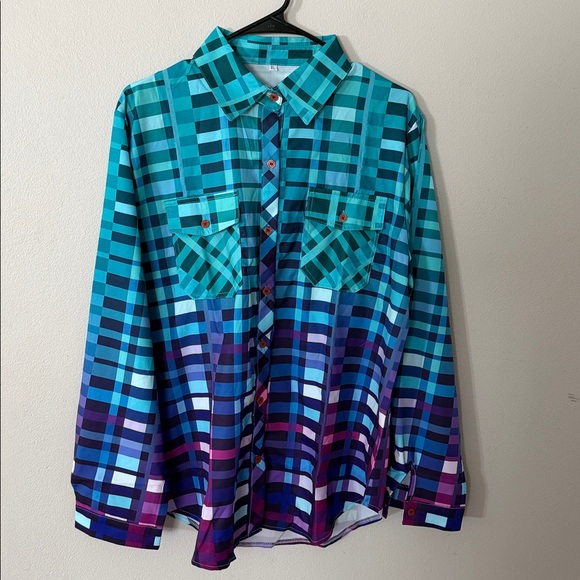 Women's Plaid Button Down Shirt - Blue and Purple - Picture 2 of 9